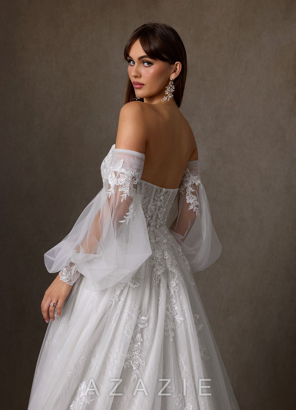 Azazie Elowyn Diamond White Ball-Gown Strapless Lace Dress diamond_white