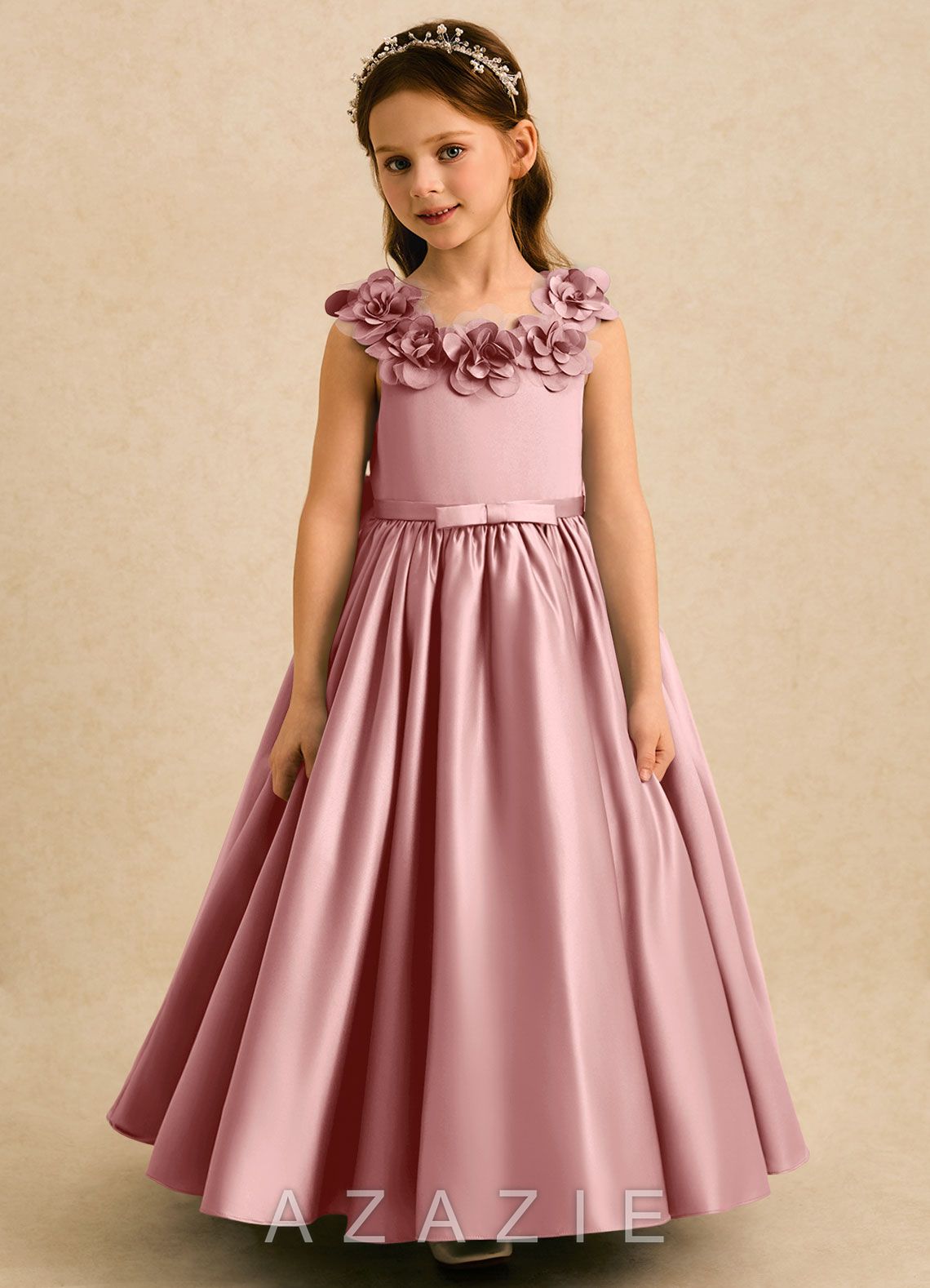 Azazie Eden Dusty Rose Ball-Gown Pleated Matte Satin Dress dusty_rose