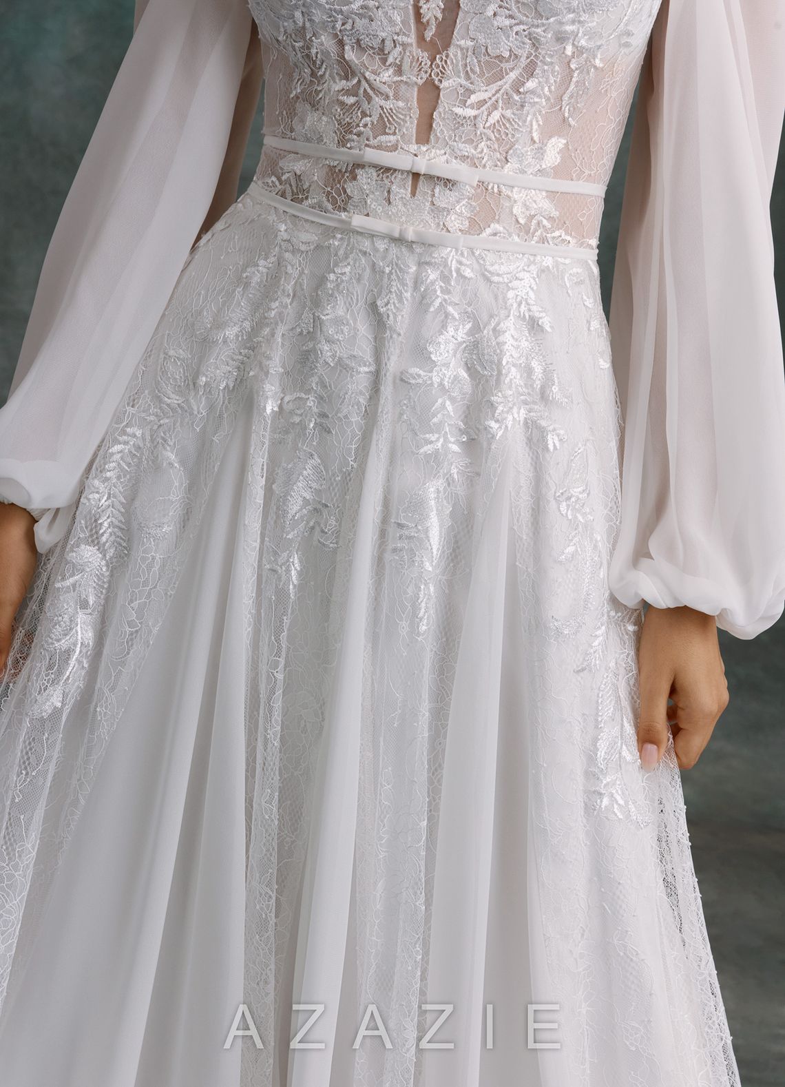 Azazie Keylani Diamond White A-Line Lace Dress