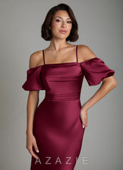 Azazie Lea Burgundy Mermaid Off the Shoulder Stretch Satin Convertible Dress burgundy