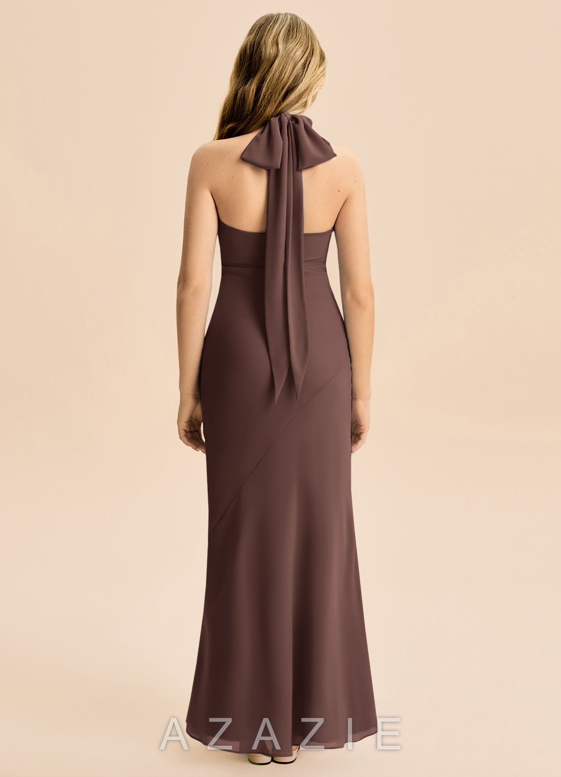 Azazie Velli Junior Ganache Mermaid High Neck Chiffon Dress ganache