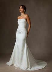 Azazie Elyse Diamond White Mermaid Strapless Floral Jacquard Dress