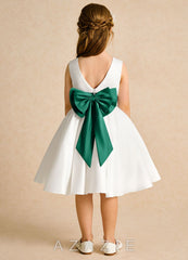 Azazie Sosie Ivory Emerald A-Line Pleated Matte Satin Dress