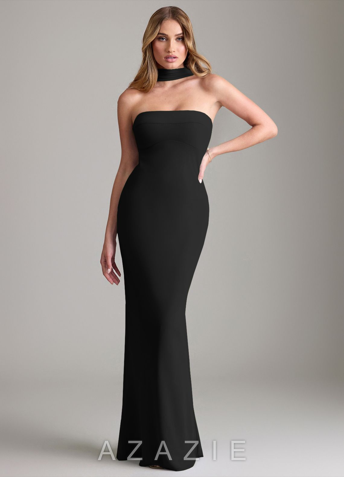 Azazie Lusinda Black Mermaid Off the Shoulder Chiffon Convertible Dress