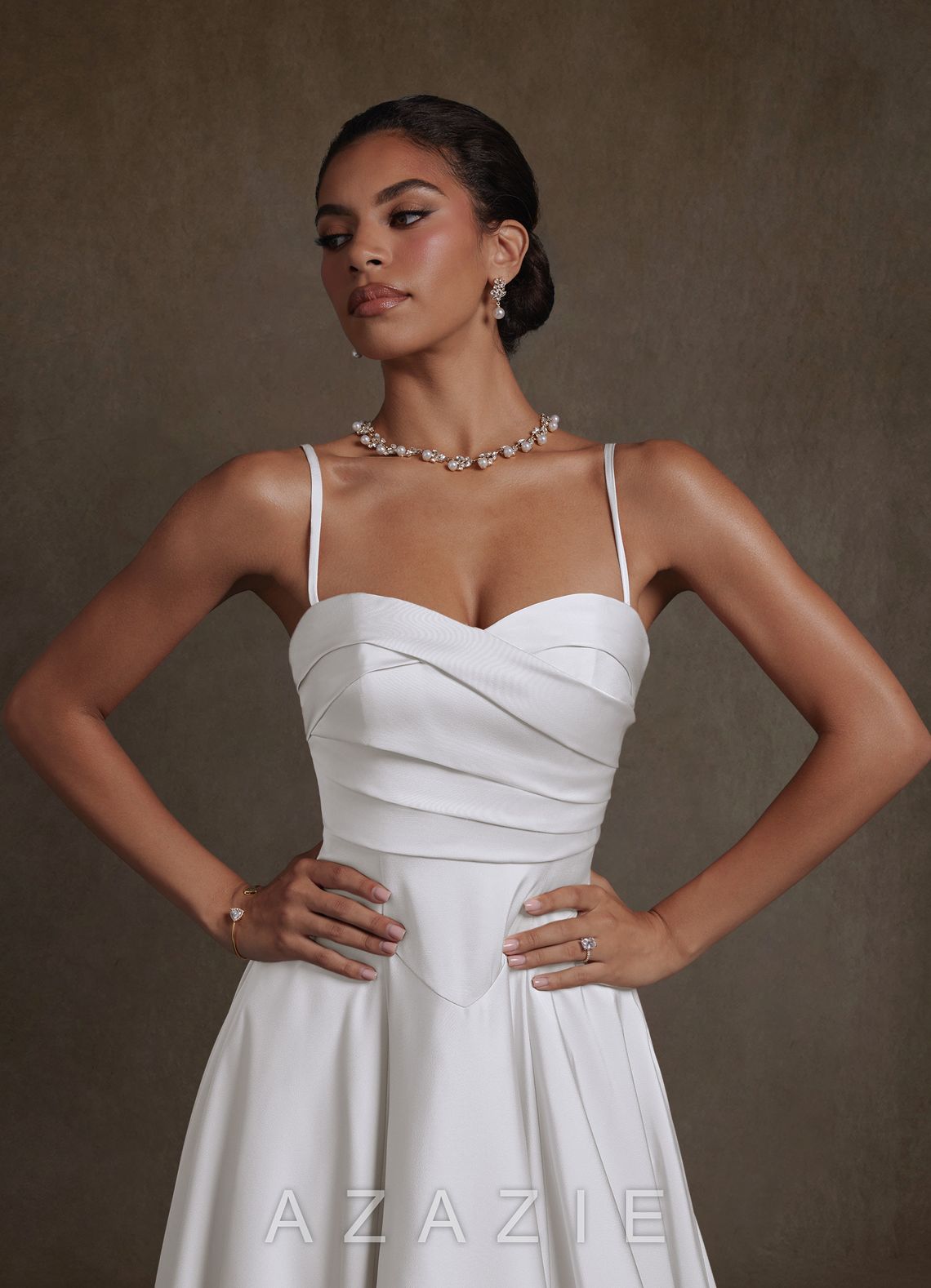 Azazie Alta Diamond White A-Line Strapless Stretch Satin Dress diamond_white