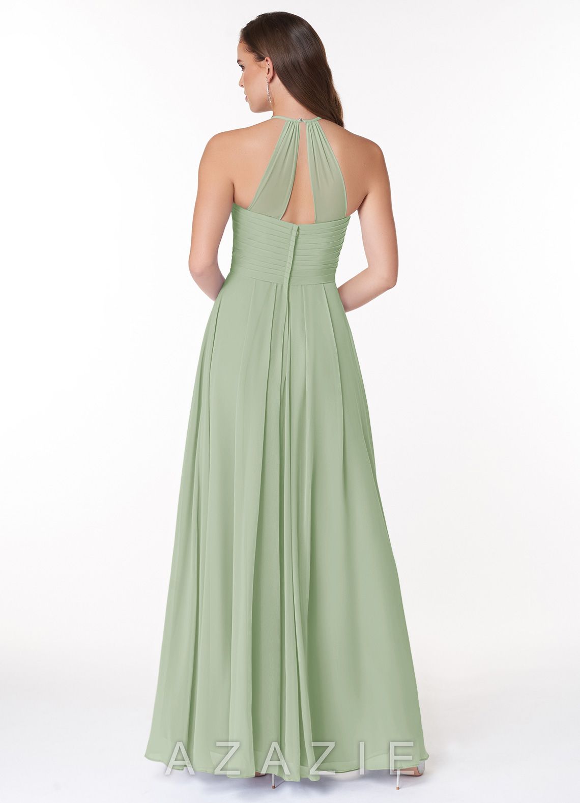 Azazie Ginger Dusty Sage A-Line Halter Pleated Chiffon Dress dusty_sage
