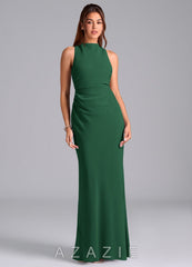 Azazie Evadne Dark Green Sheath Pleated Chiffon Dress dark_green