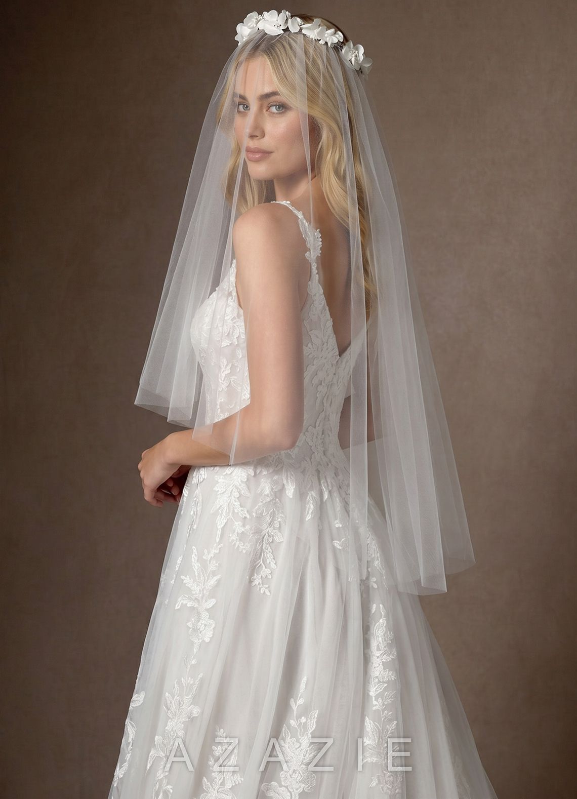 Garden Flower Crown Waist Length Veil  diamond_white