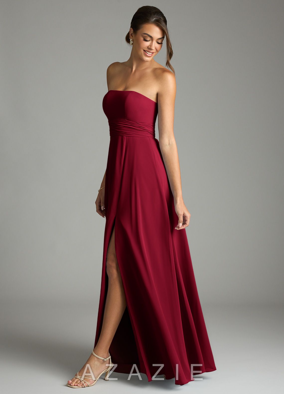 Azazie Tamira Burgundy A-Line Pleated Chiffon Convertible Dress burgundy