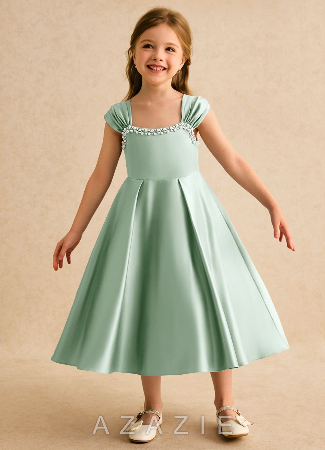 Azazie Yosemite Agave Ball-Gown Sweetheart Neckline Matte Satin Dress agave