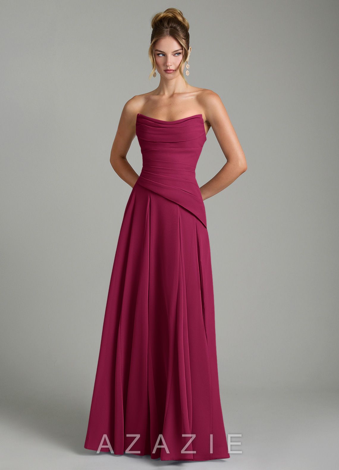 Azazie Gabriela Burgundy A-Line Corset Chiffon Dress burgundy