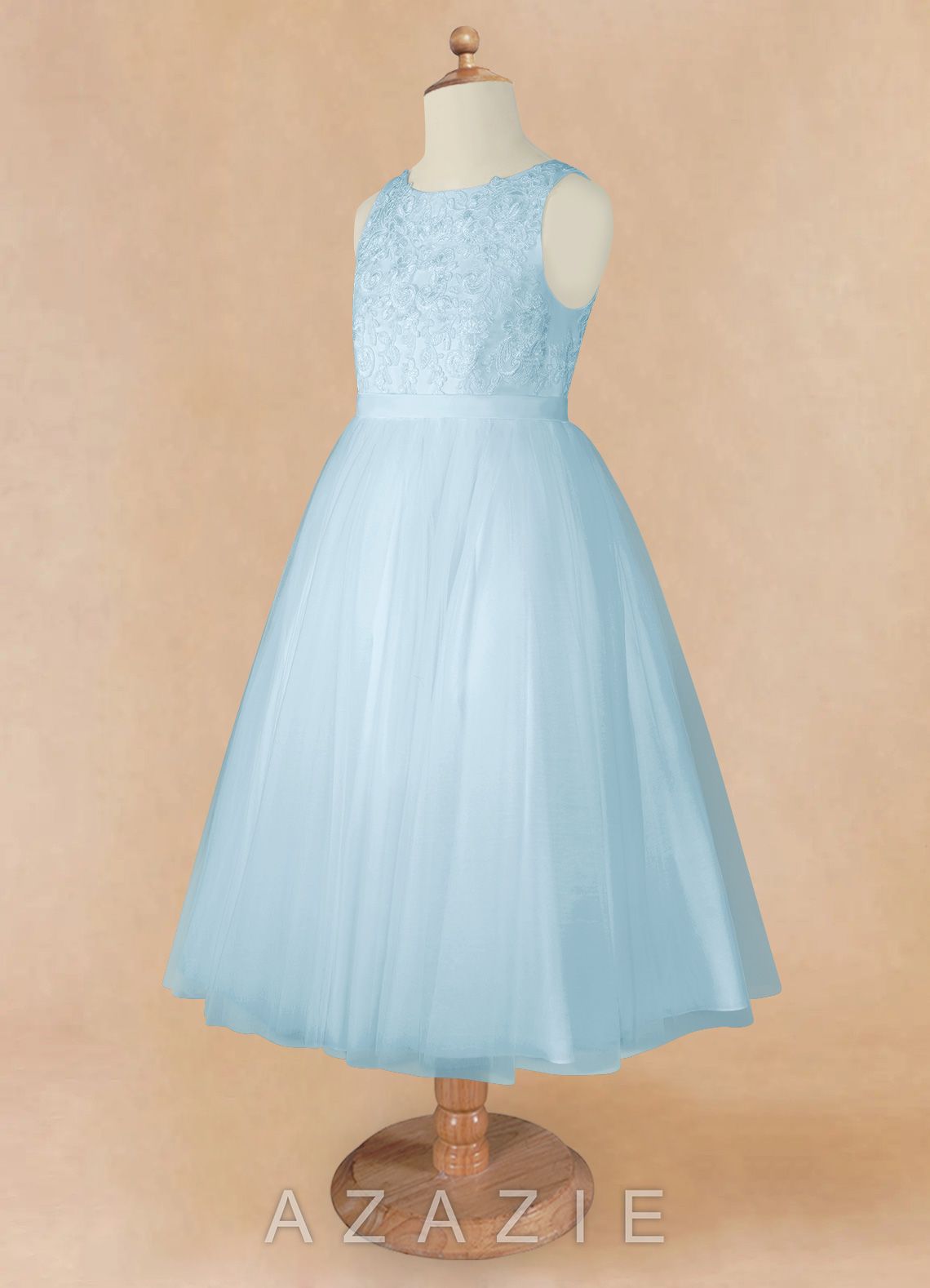 Azazie Calla Sky Blue Ball-Gown Lace Tulle Dress sky_blue