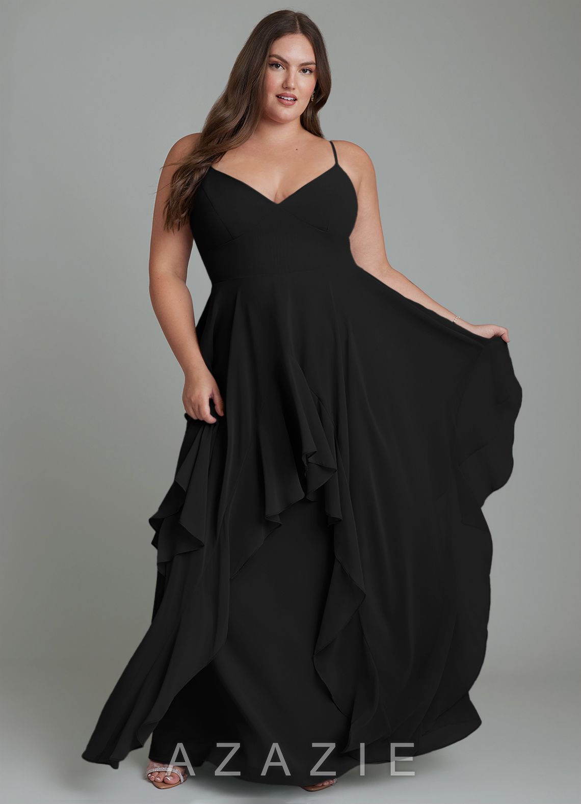 Azazie Zaina Black A-Line Chiffon Dress black