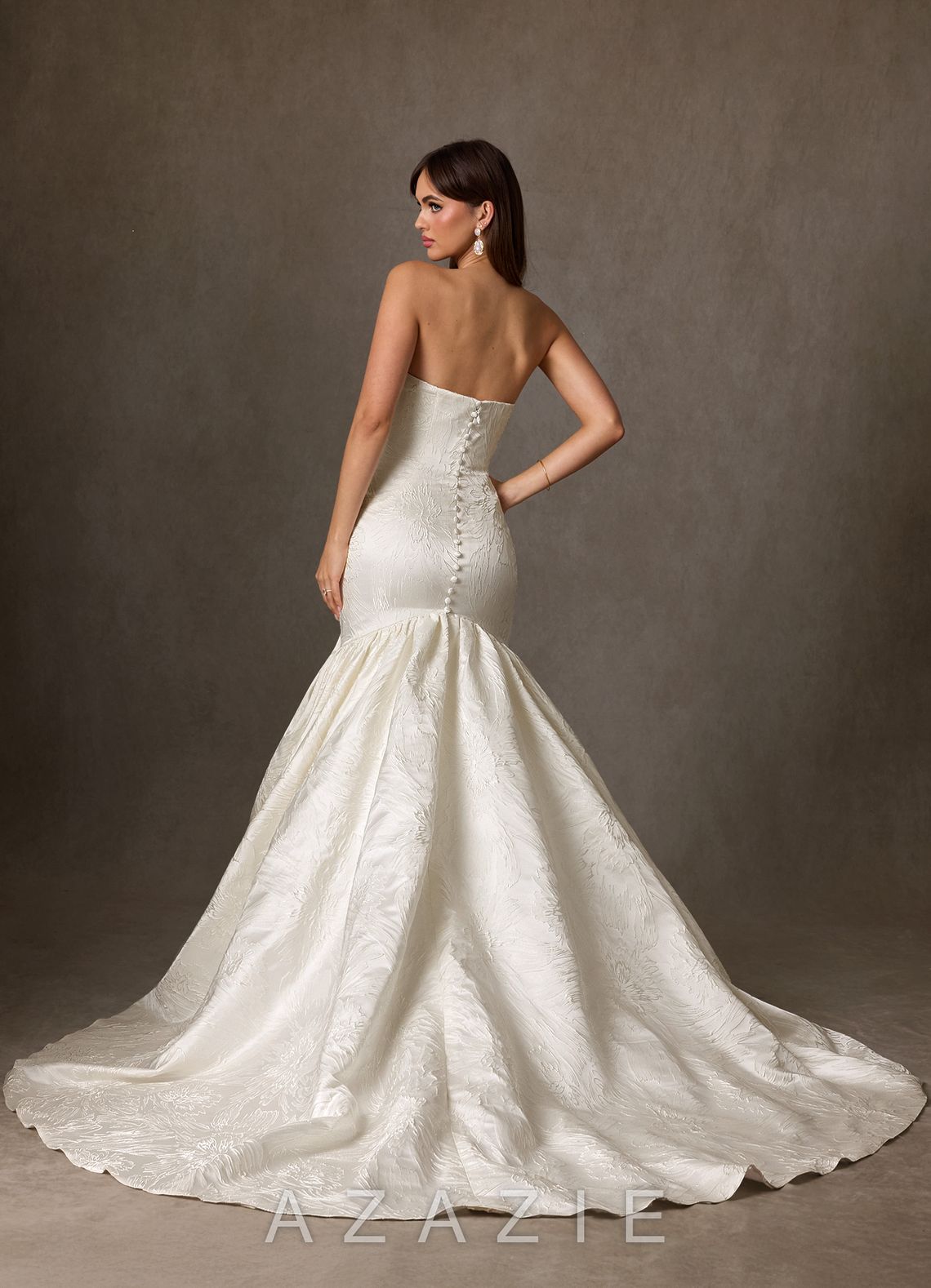 Azazie Quinta Antique White Mermaid Strapless Floral Jacquard Dress antique_white