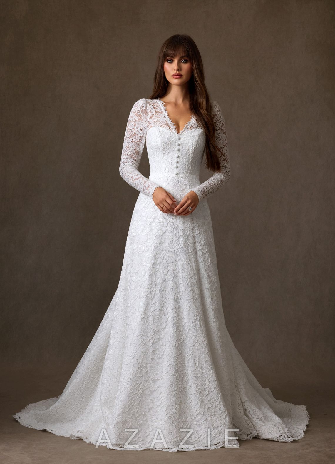 Azazie Kimani Diamond White A-Line Lace Dress diamond_white