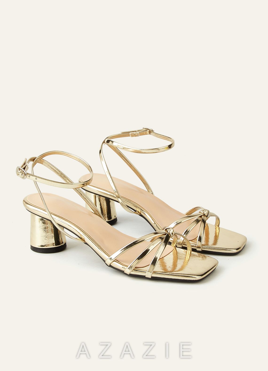 Metallic Knotted Ankle Strap Mid-Heel Sandals