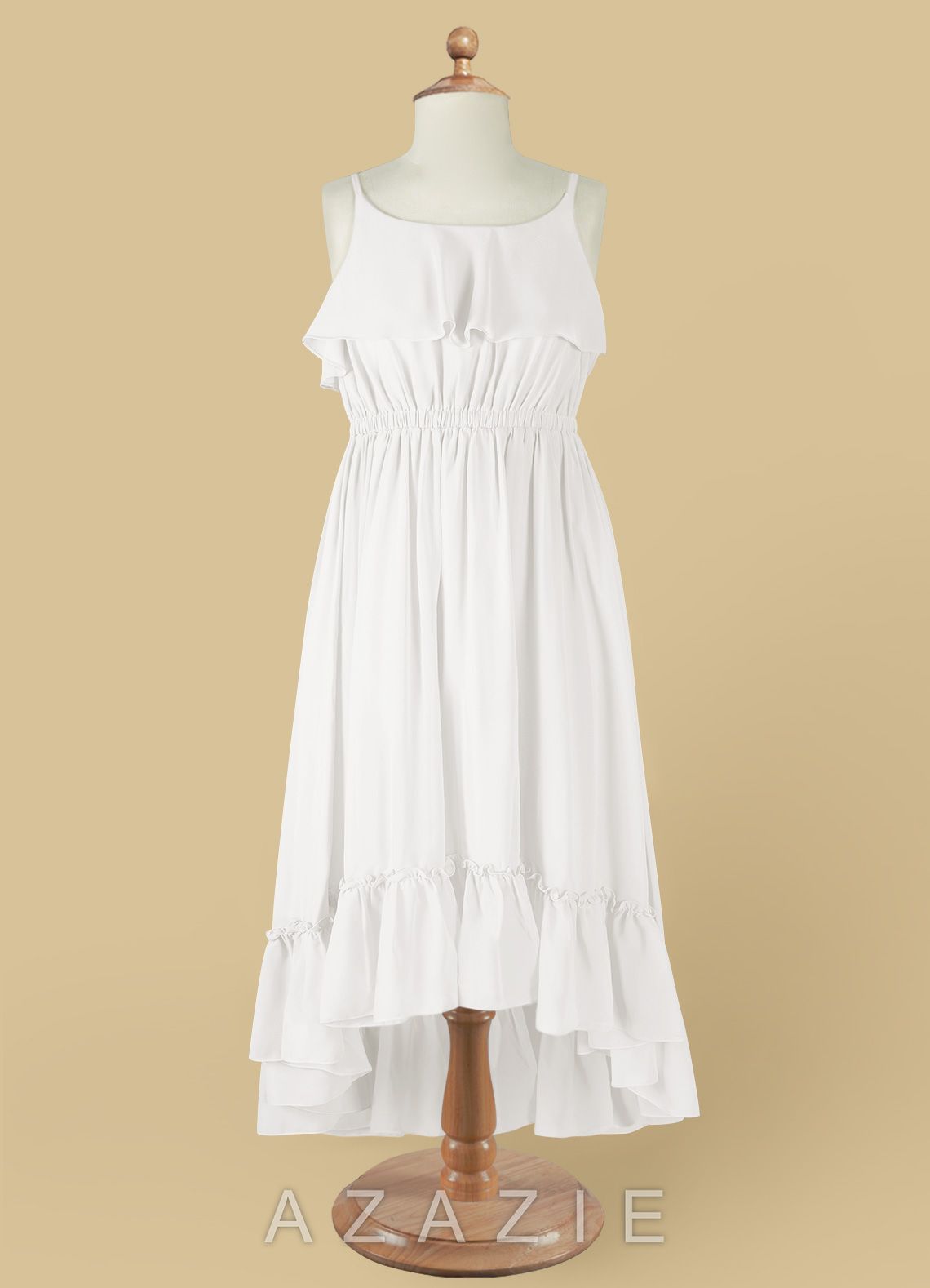 Azazie Karmen Ivory A-Line Ruched Chiffon Dress ivory