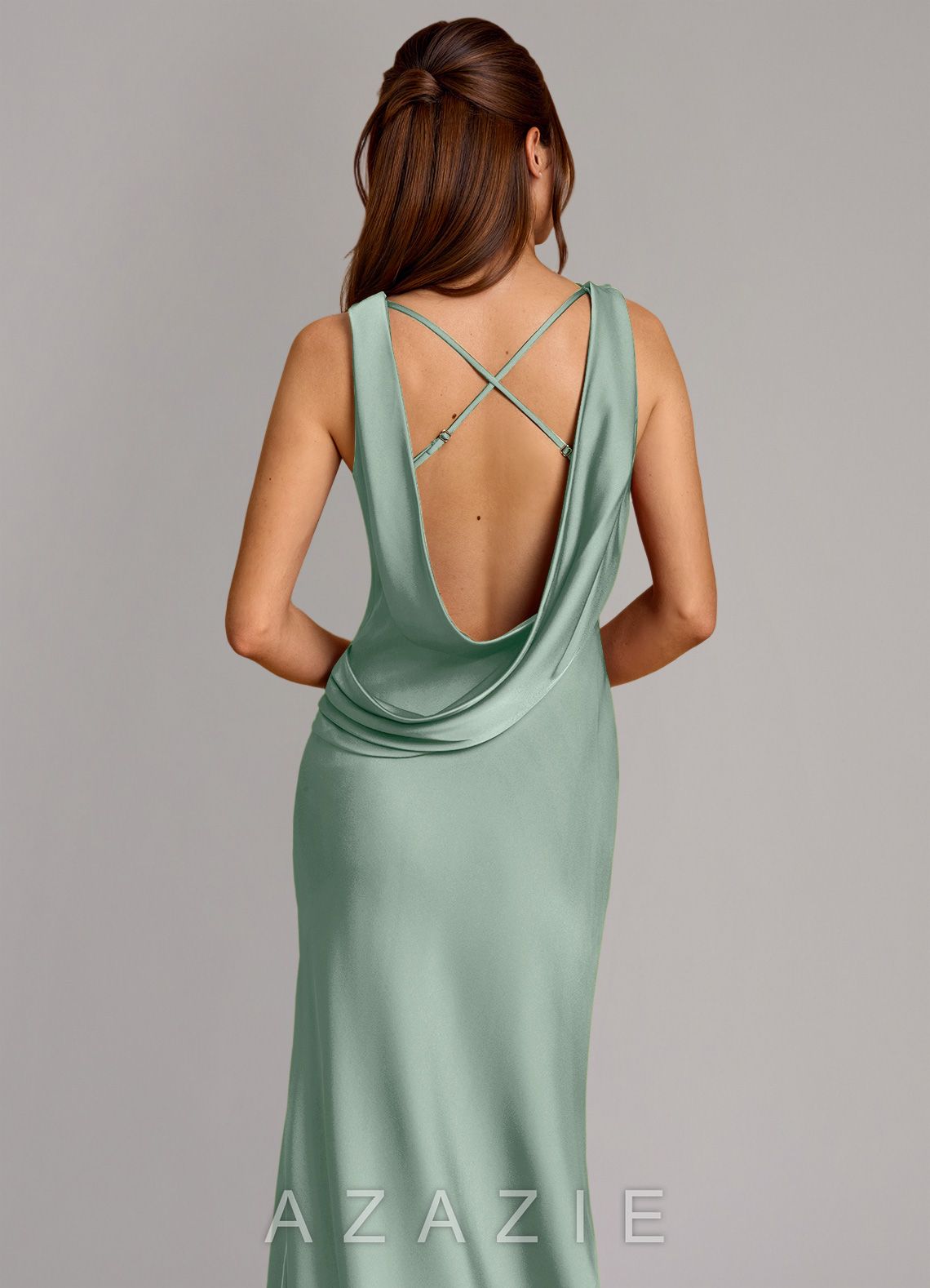 Azazie Cheryl Agave Mermaid Stretch Satin Dress agave