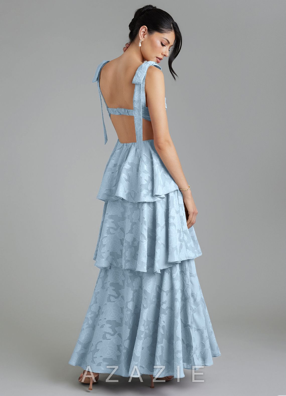 Azazie Jude Sky Blue A-Line Sweetheart Neckline Floral Burnout Dress