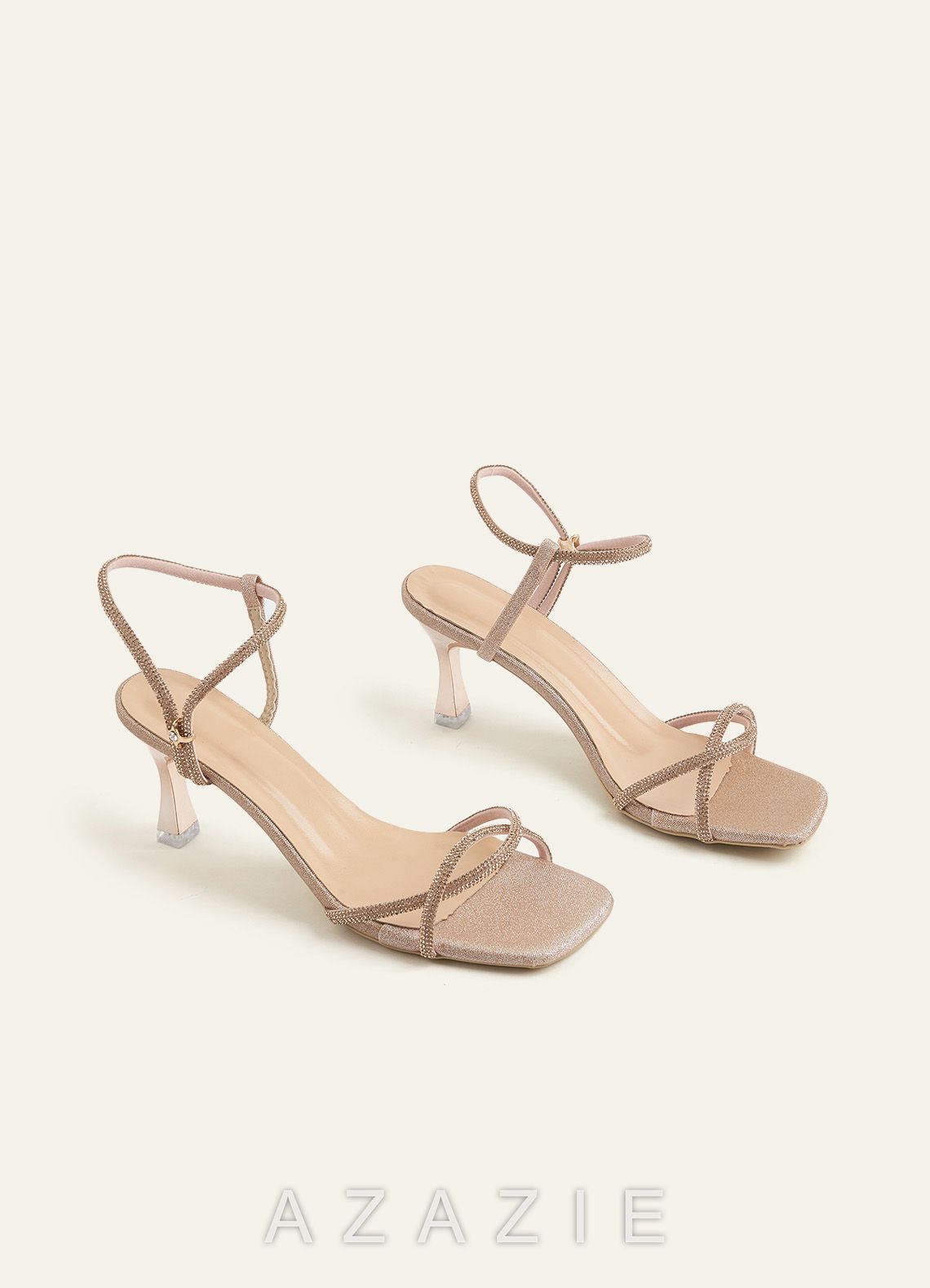 Glitter and Metallic Ankle Strap Kitten Heels