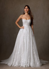Azazie Elowyn Diamond White Ball-Gown Strapless Lace Dress diamond_white