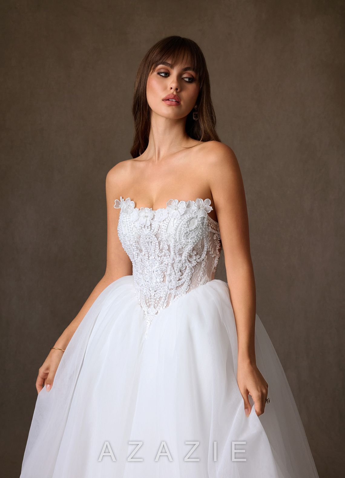 Azazie Sariyah Diamond White Ball-Gown Off the Shoulder Tulle Dress