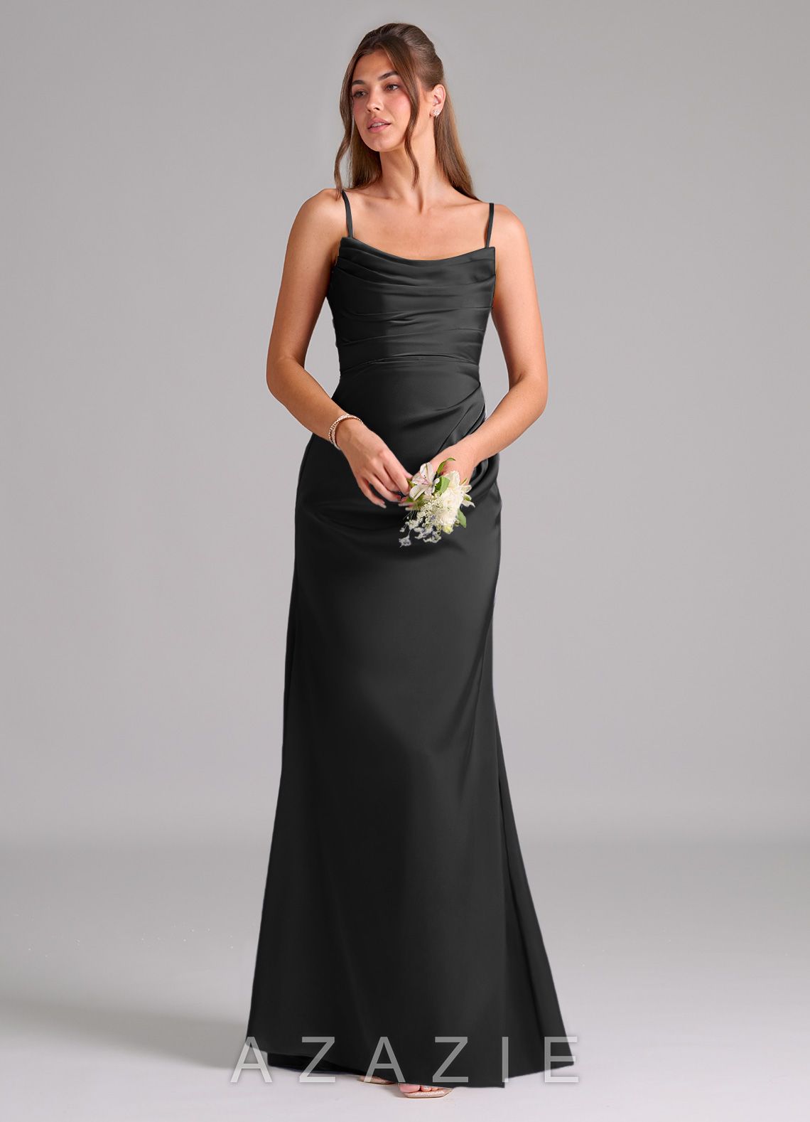 Azazie Lucille Black Mermaid Strapless Stretch Satin Convertible Dress black