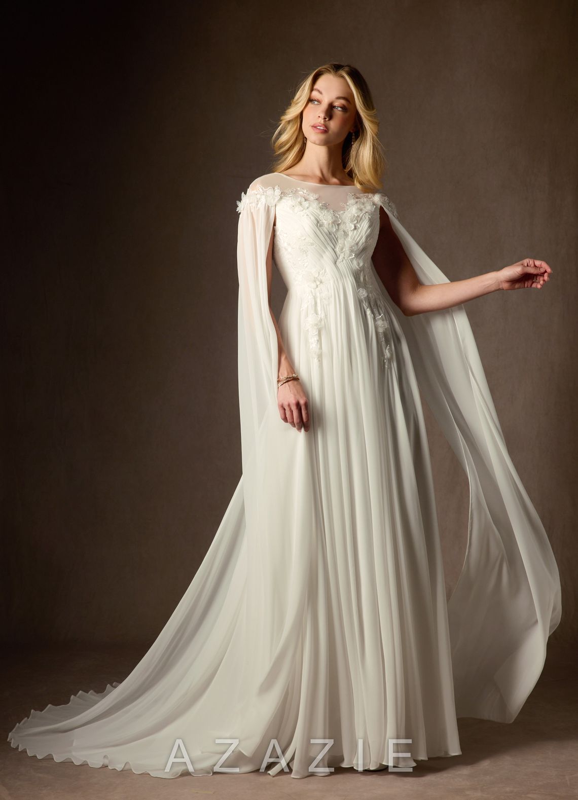 Azazie Linnea Wedding Dress Cream A-Line Scoop Chiffon Dress cream