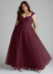 Azazie Luxi Cabernet A-Line Pleated Tulle Dress cabernet