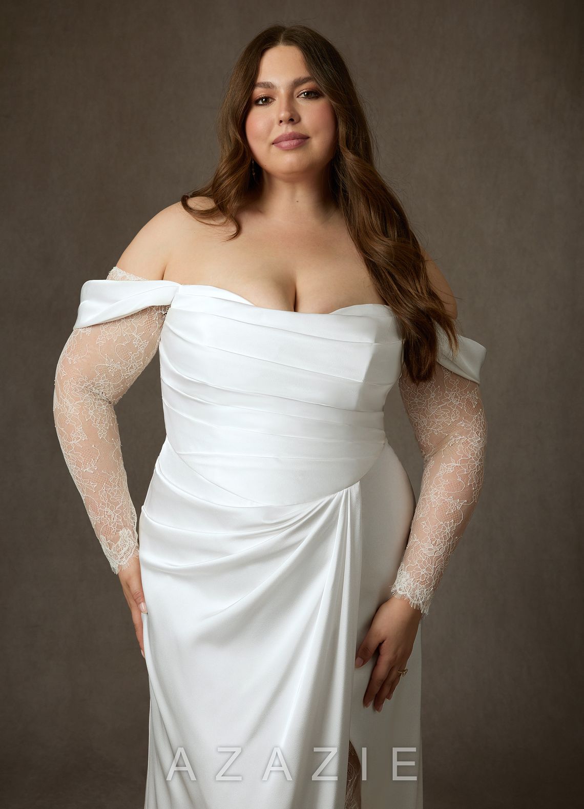 Azazie Alexa Diamond White A-Line Sweetheart Neckline Lace Dress