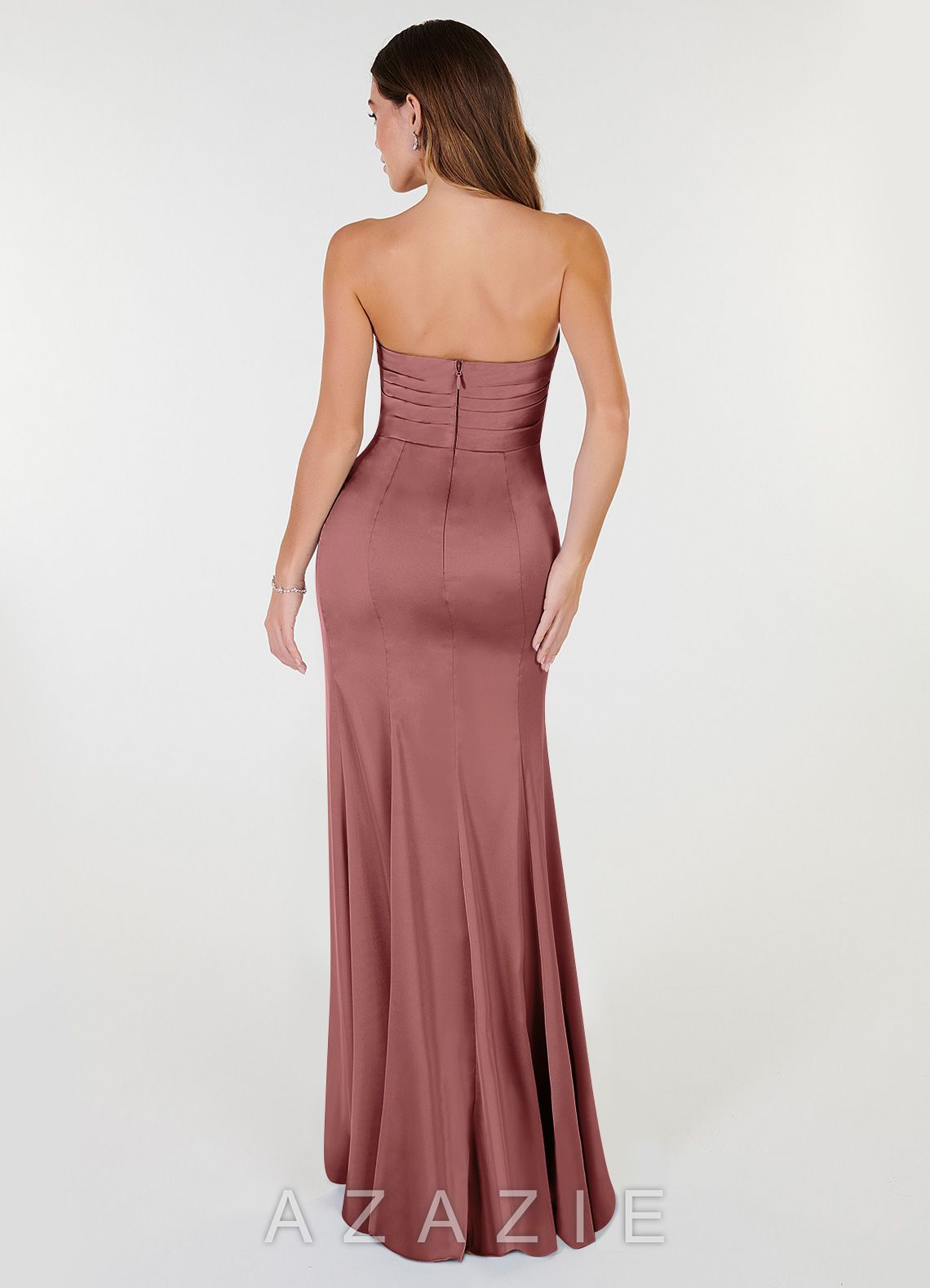 Azazie Yola Amethyst Sheath V-Neck Pleated Stretch Satin Convertible Dress amethyst