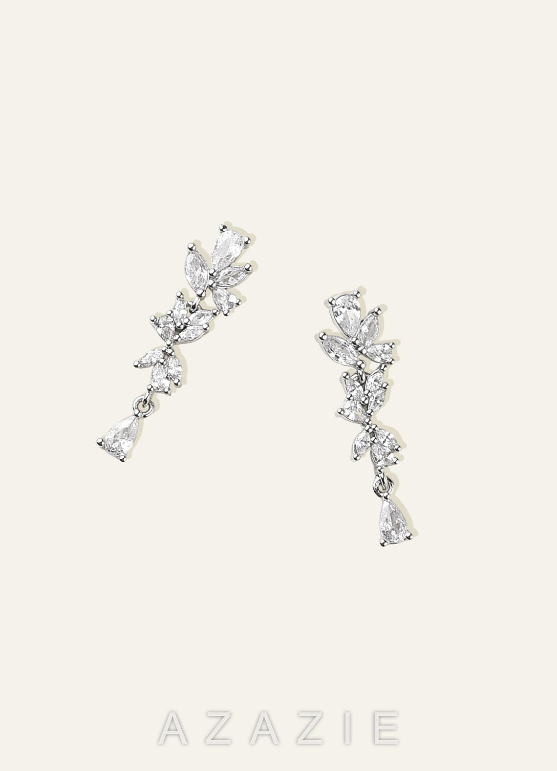 Leaf CZ Teardrop Drop Earrings
