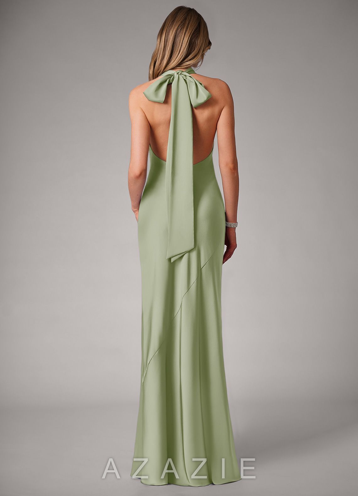 Azazie Velli Dusty Sage Mermaid High Neck Stretch Satin Dress dusty_sage