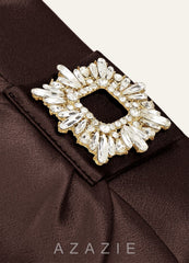 Matching Color Stretch Satin Rhinestone Square Buckle Clutch