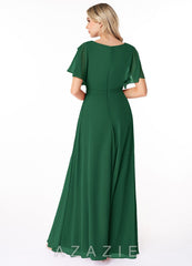 Azazie Aaliyah A-Line Scoop Pleated Chiffon Floor-Length Dress dark_green