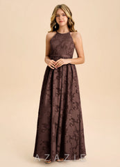 Azazie Arianthe Junior Ganache A-Line Pleated Floral Burnout Dress ganache
