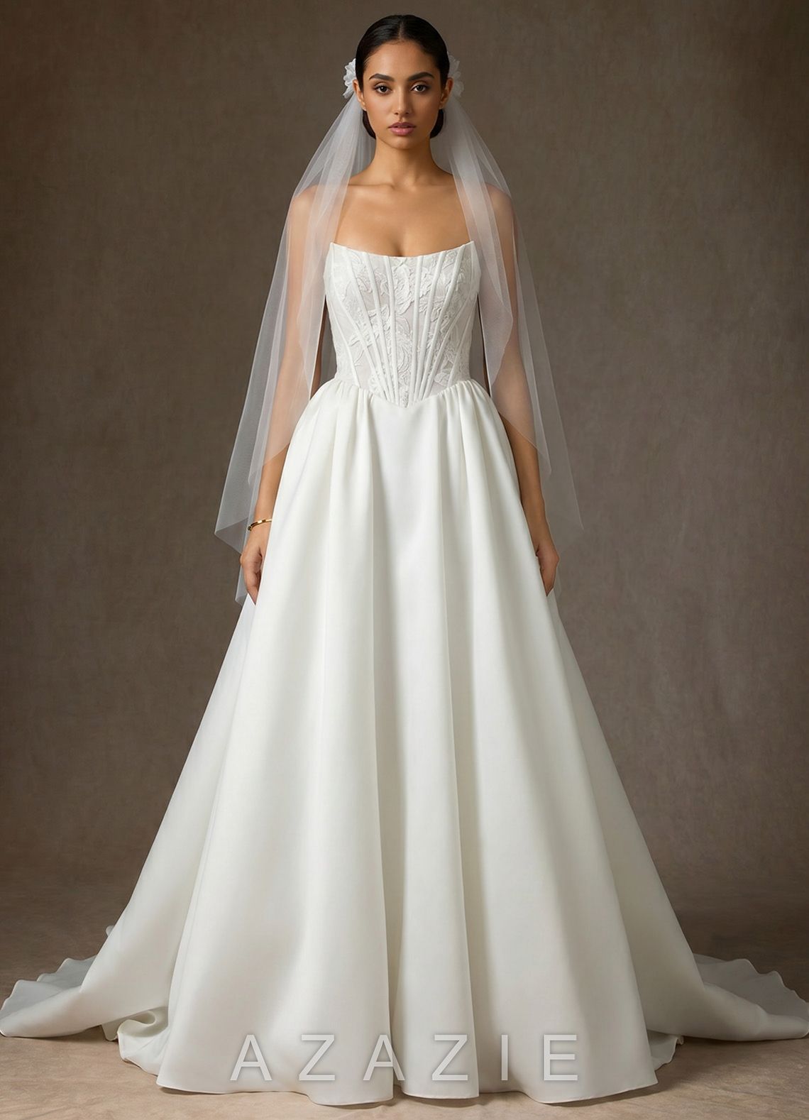 Double Layer Lace Applique Tulle Waltz Veil  diamond_white