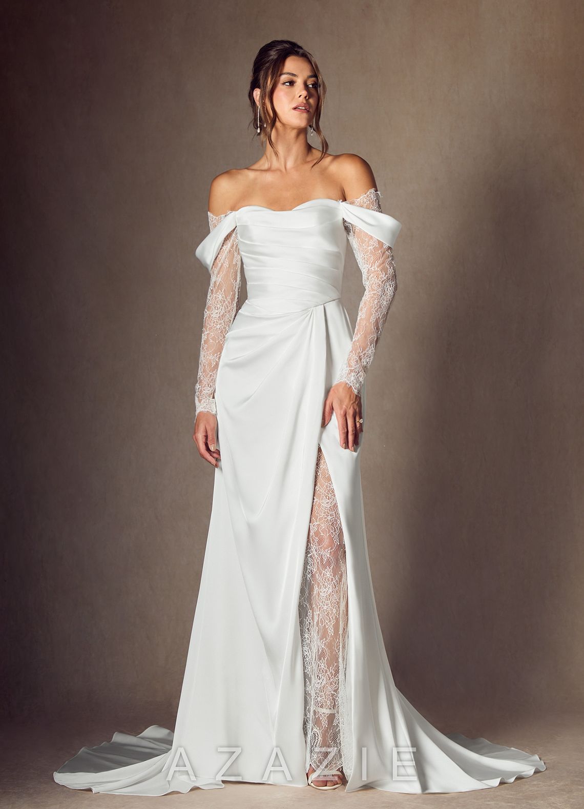 Azazie Alexa Diamond White A-Line Sweetheart Neckline Lace Dress