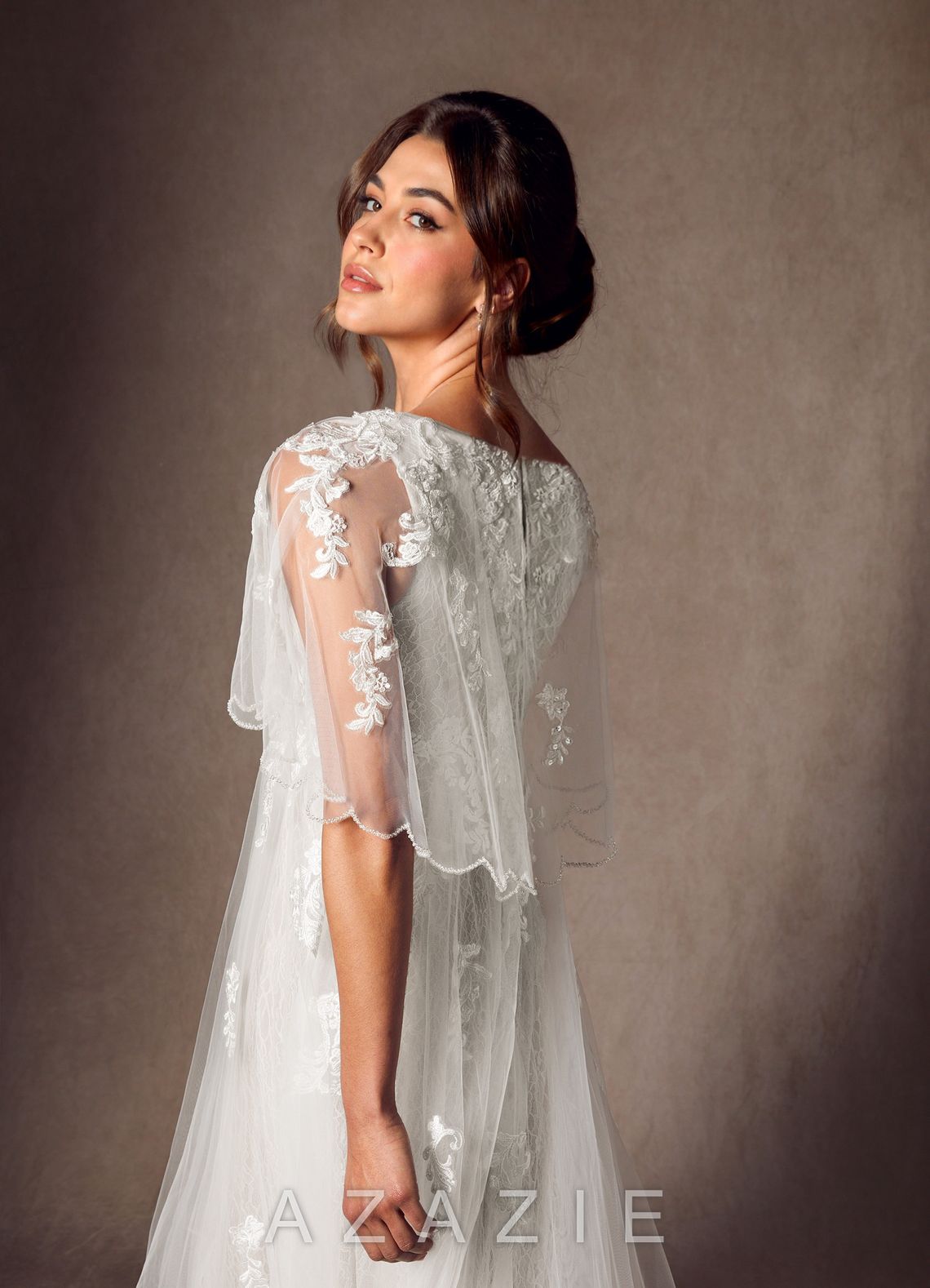 Azazie Renesmee Wedding Dress Diamond White A-Line Sequins Tulle Dress diamond_white