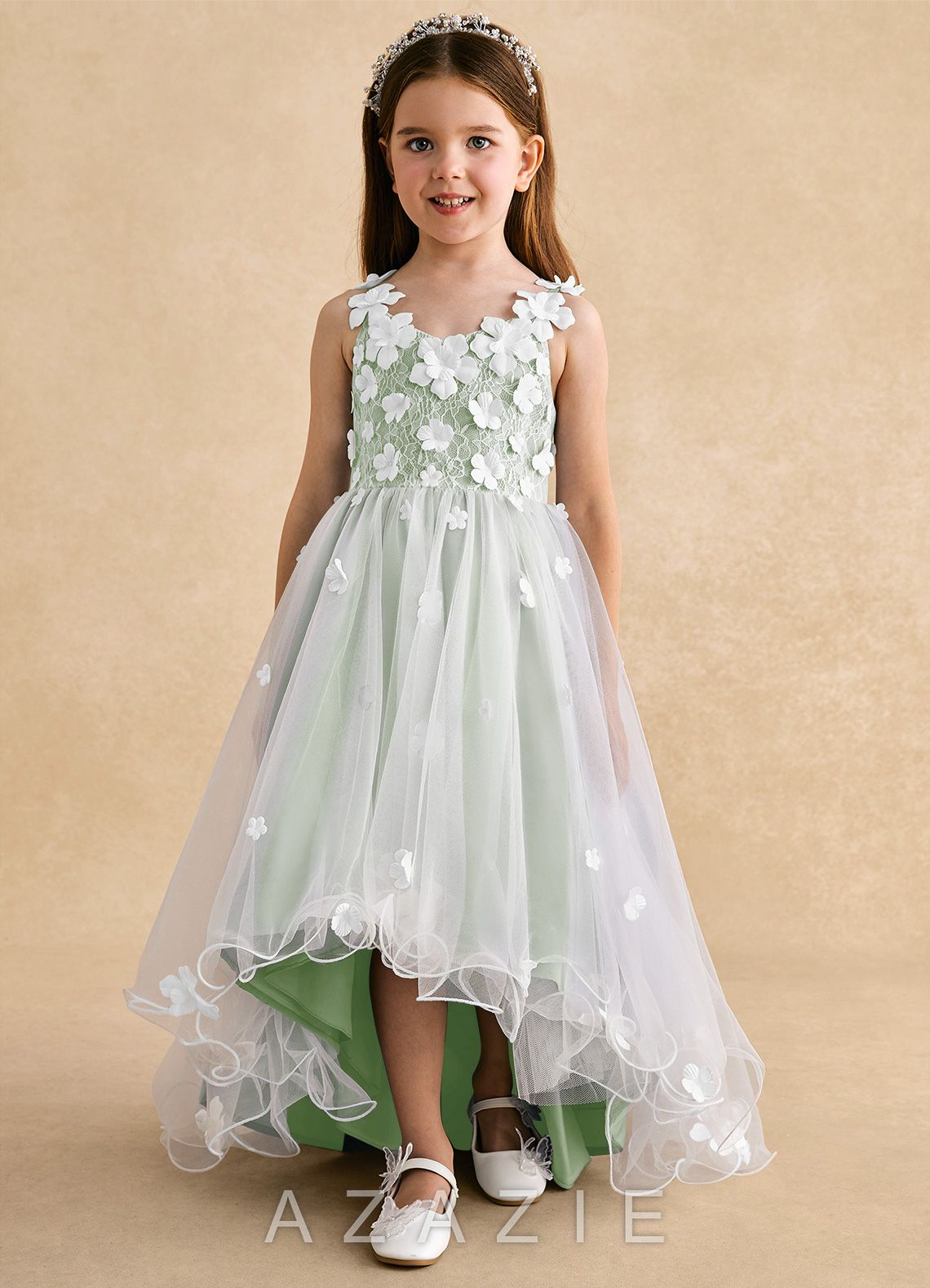 Azazie Celia Dusty Sage A-Line Lace Tulle Dress
