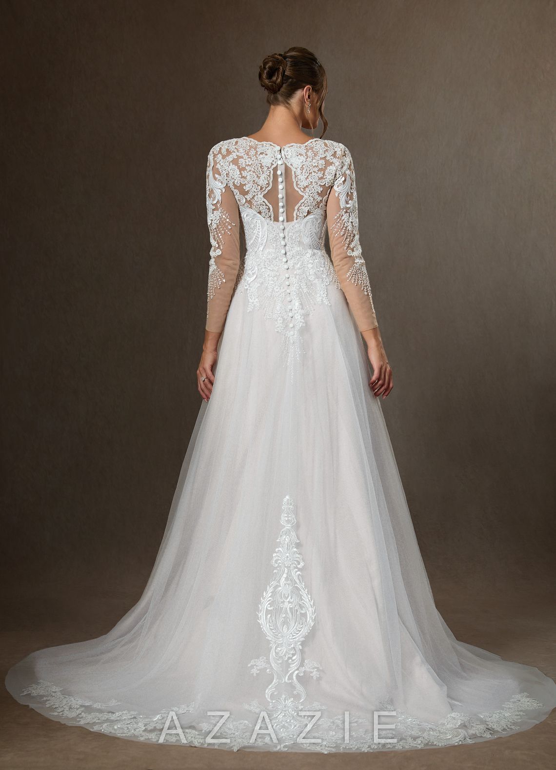 Azazie Essy Wedding Dress Diamond White A-Line V-Neck Sequins Tulle Dress diamond_white