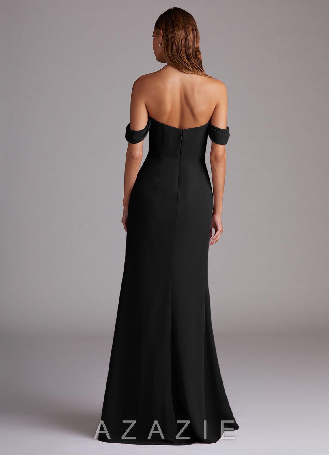 Azazie Saige Black A-Line Off the Shoulder Chiffon Convertible Dress black