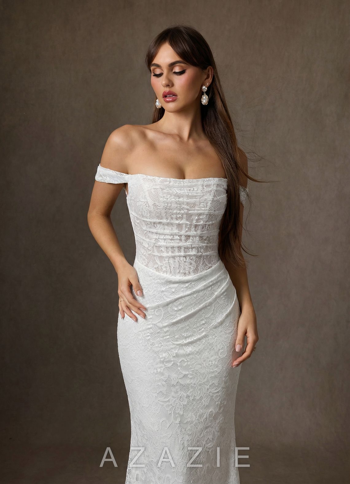 Azazie Idalis Diamond White Mermaid Lace Dress diamond_white