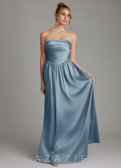 Azazie Zena Dusty Blue A-Line Strapless Stretch Satin Dress dusty_blue