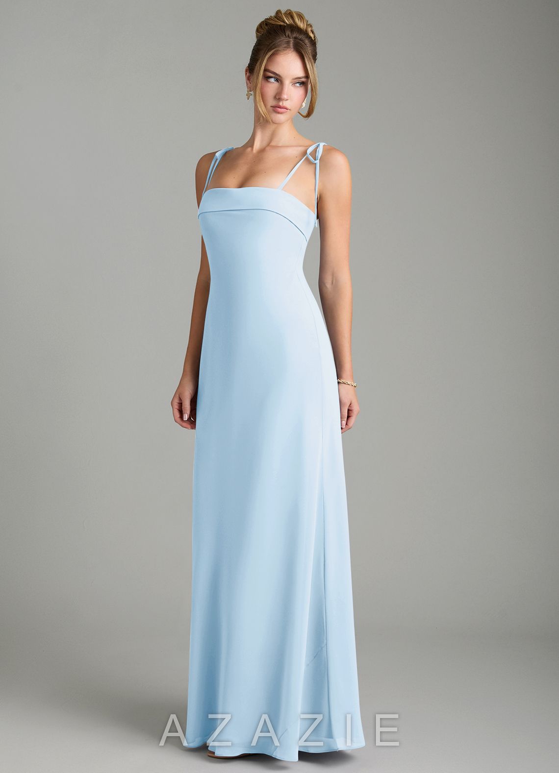 Azazie Ellia Sky Blue Sheath Bow Chiffon Dress sky_blue