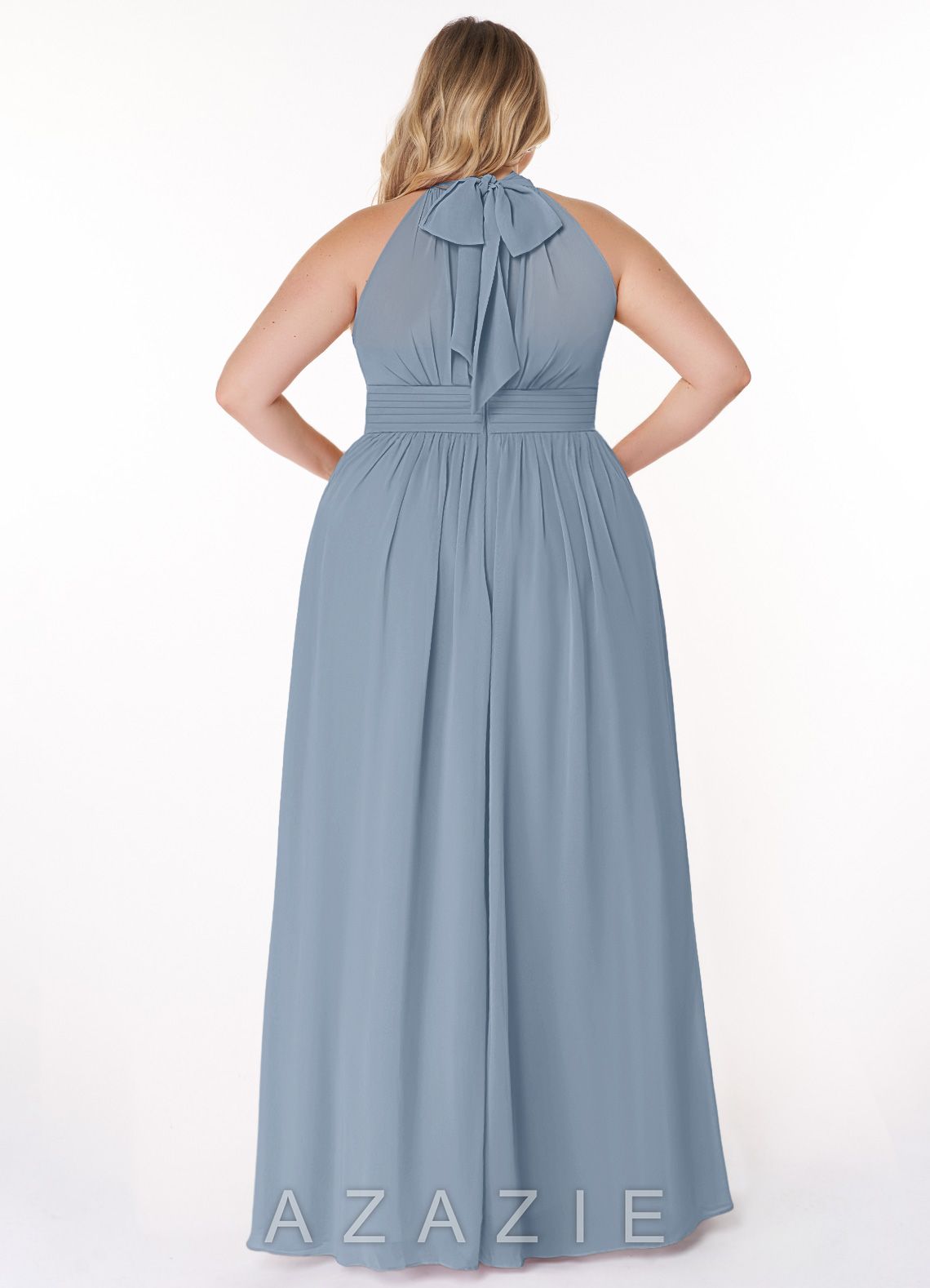 Azazie Iman Dusty Blue A-Line A-Line Ruched Chiffon Dress dusty_blue