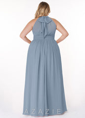Azazie Iman Dusty Blue A-Line A-Line Ruched Chiffon Dress dusty_blue