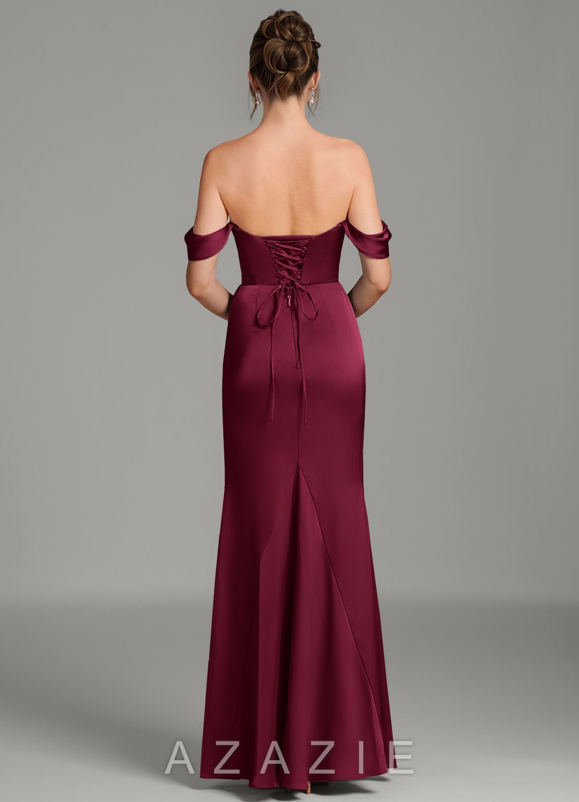 Azazie Alanis Burgundy Mermaid Corset Stretch Satin Convertible Dress burgundy