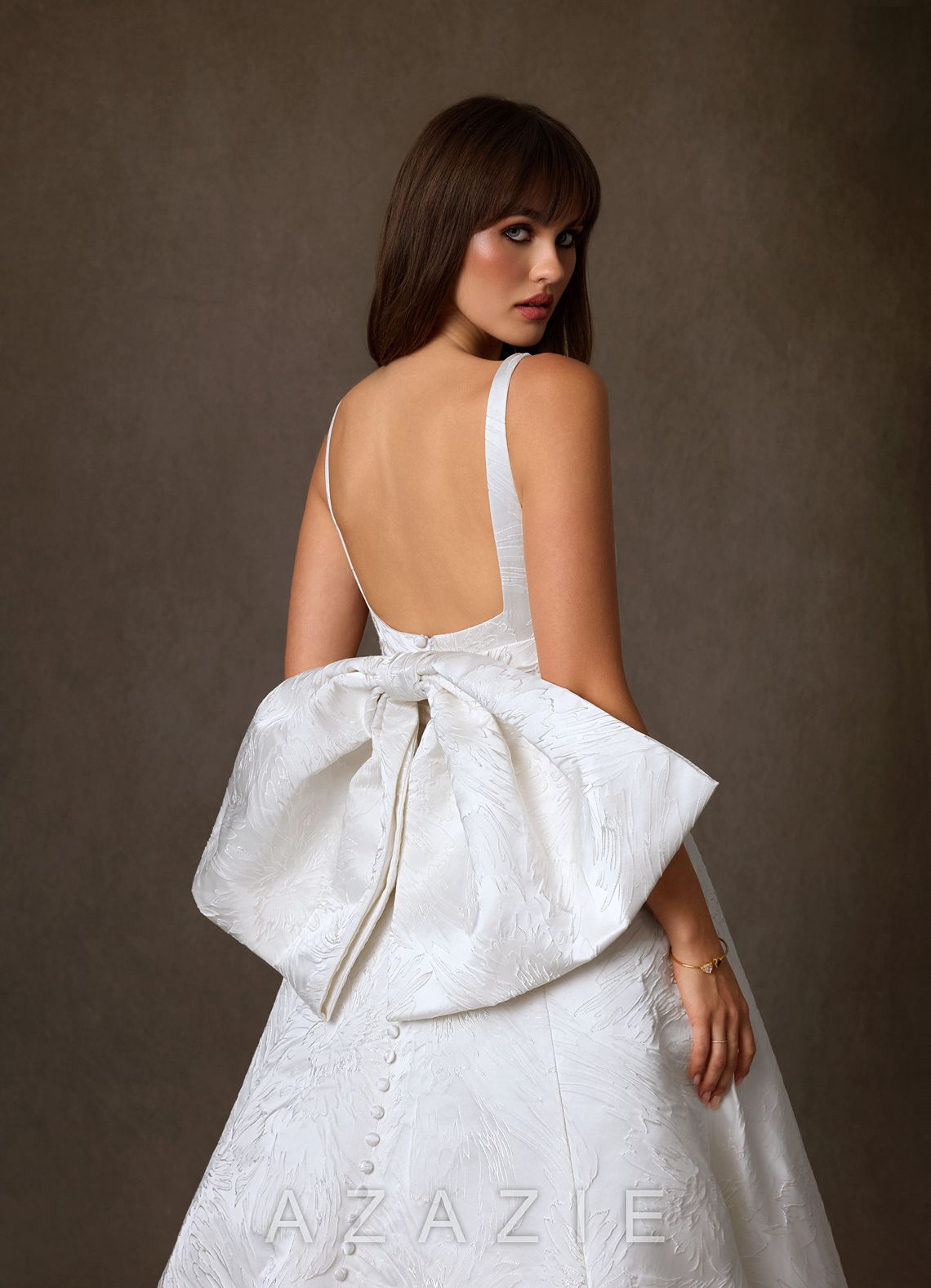 Azazie Cheyenne Diamond White A-Line with Pockets Floral Jacquard Dress diamond_white