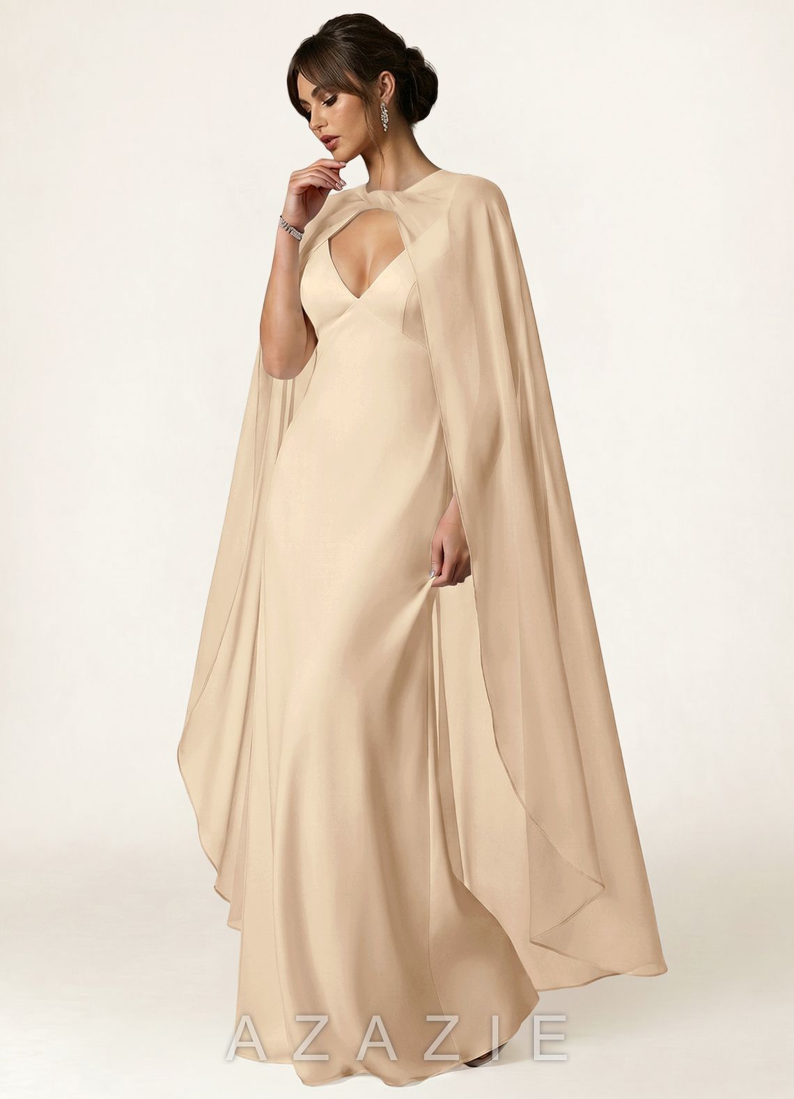 Azazie Knot-Front Chiffon Long Cape